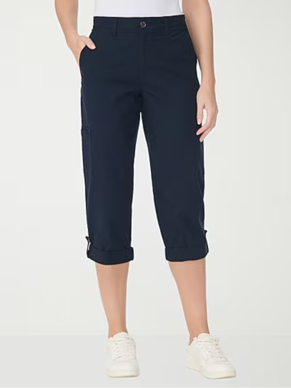 Gloria Vanderbilt Cropped Cuff Utility Capri Slimming Stretch Mid Rise Navy Pant